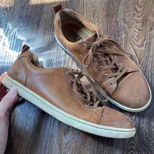 Born  Allegheny Men's Lace Up Leather Sneaker British Tan Size 9.5 Low Top Shoe